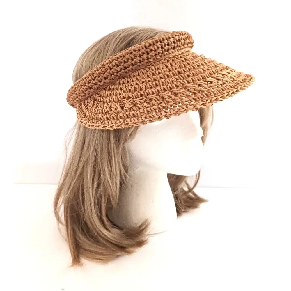 NEW Woven Straw Sun Visor O/S Stretch Breathable